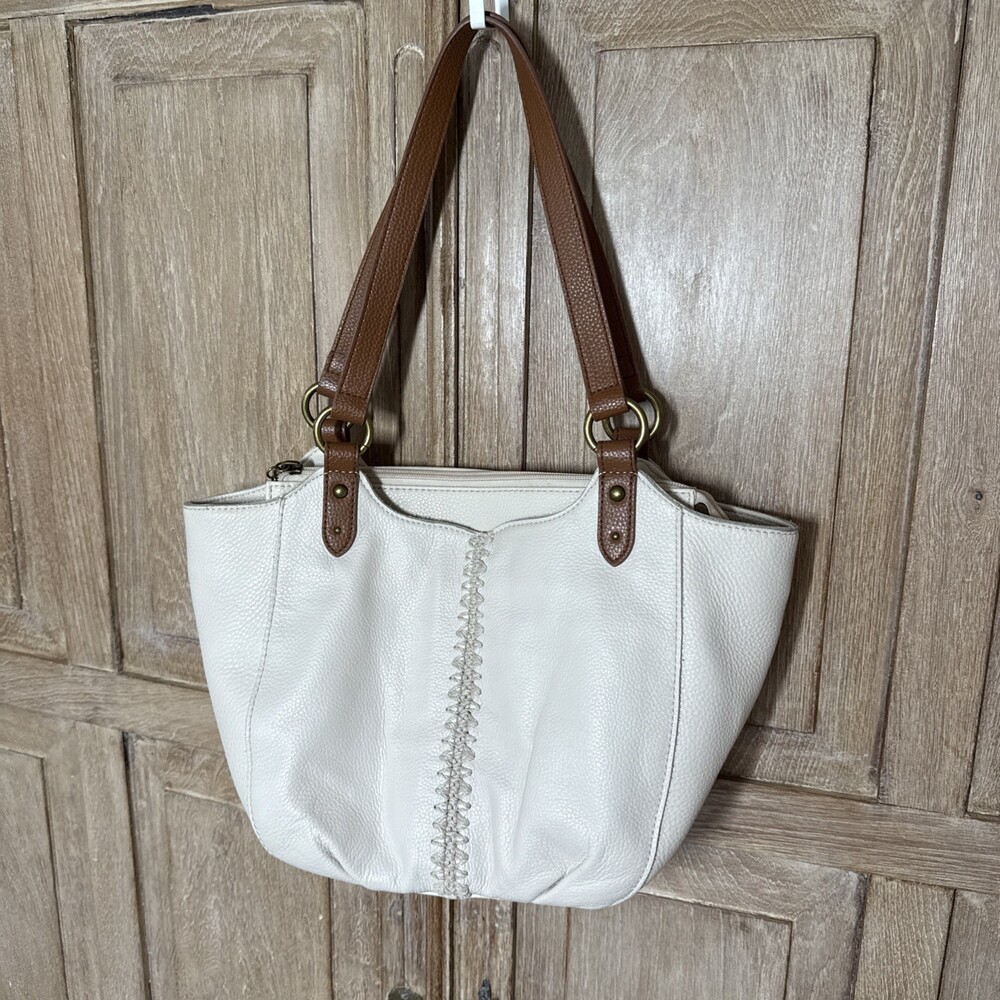 The Sak Bolinas Leather Satchel White Ivory Pebbled Leather Shoulder Bag